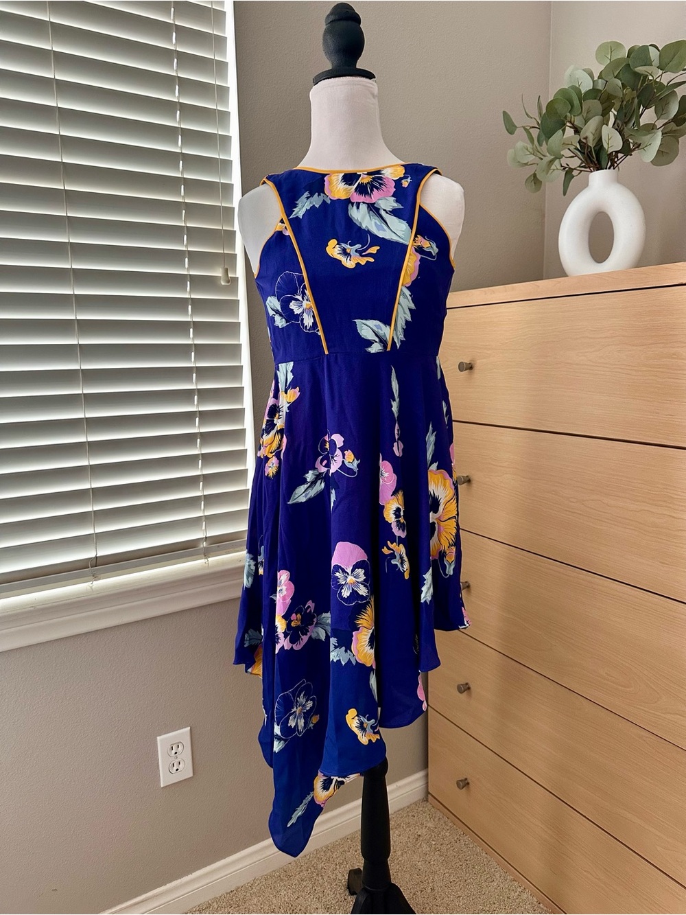 GB girls navy dress with yellow trim